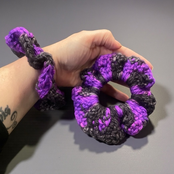 Purple and Black Crochet Hair Scrunchie - Picture 2 of 3